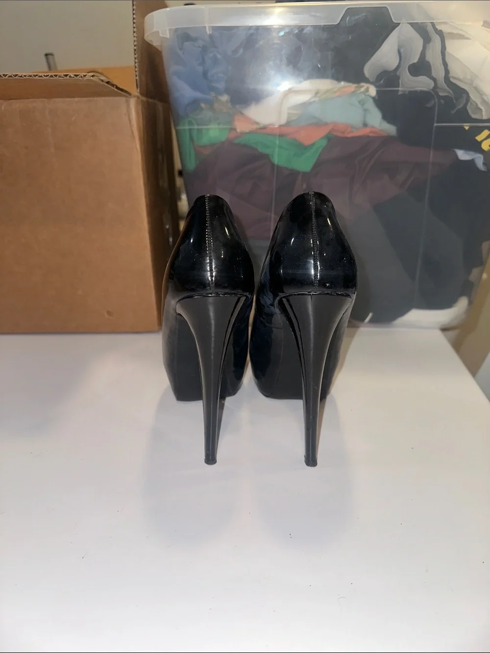 Women’s Black Patent Peep-Toe Platform Heels